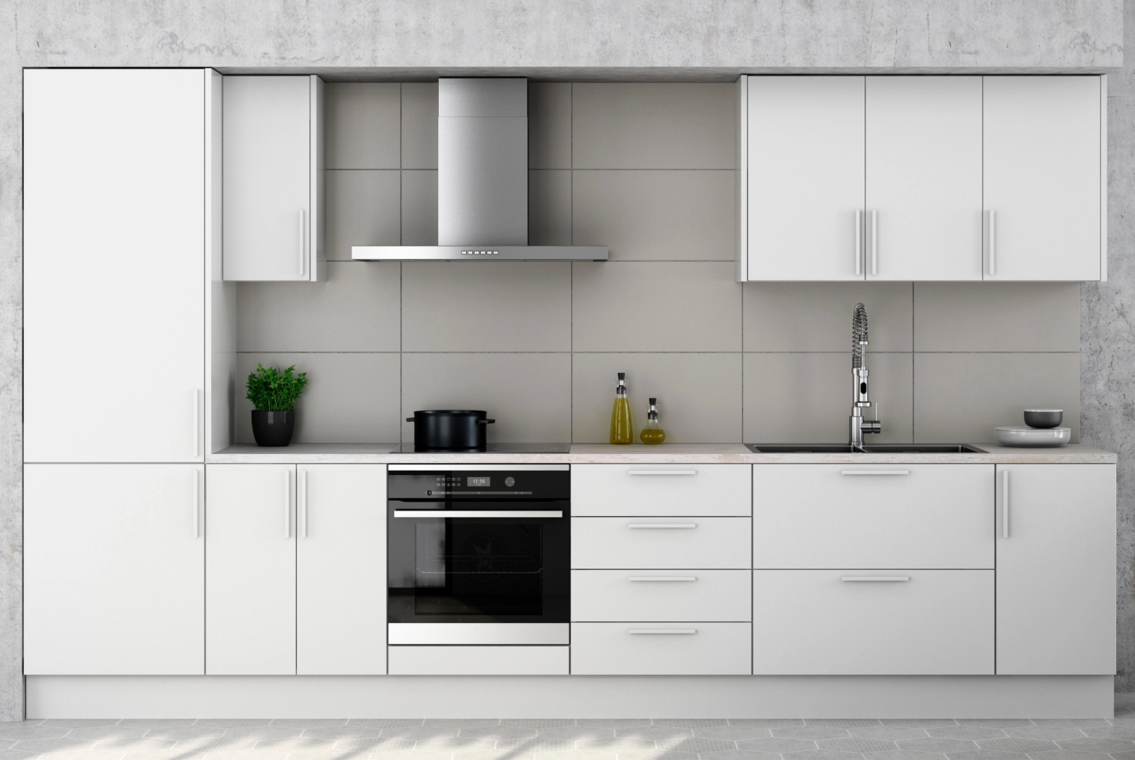 Bilbao kitchen – Matt white  Anti-fingerprint - 260 m kitchen length