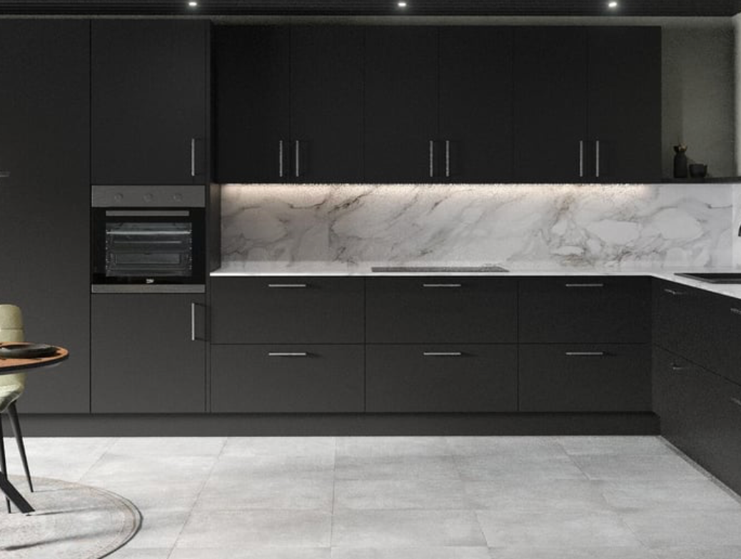 Berlin kitchen – Black, super matte, anti-fingerprint – 260 m kitchen length
