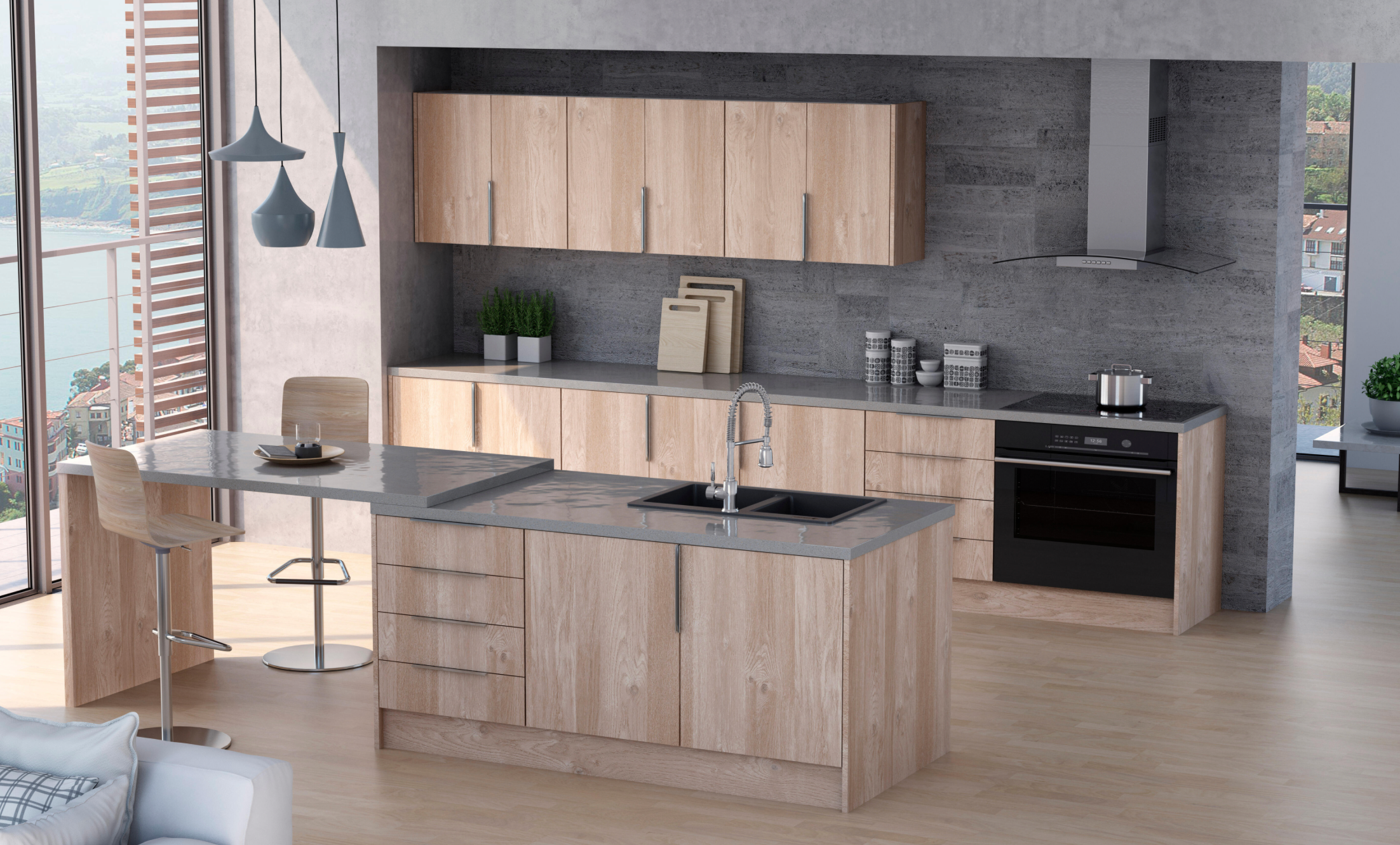 Copenhagen kitchen – light oak, DPL 260 m kitchen length