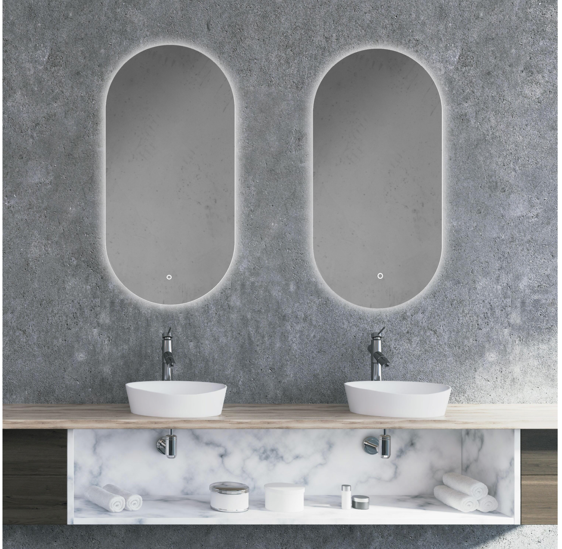 Bathroom mirror with LED light LED 45x90 cm stainless steel – touch sensor,