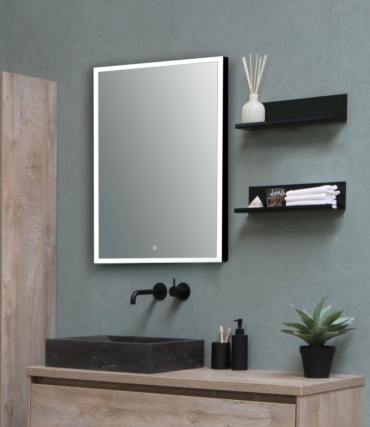 BATHROOM MIRROR WITH LED LIGHT BCN 80X80CM BLACK
