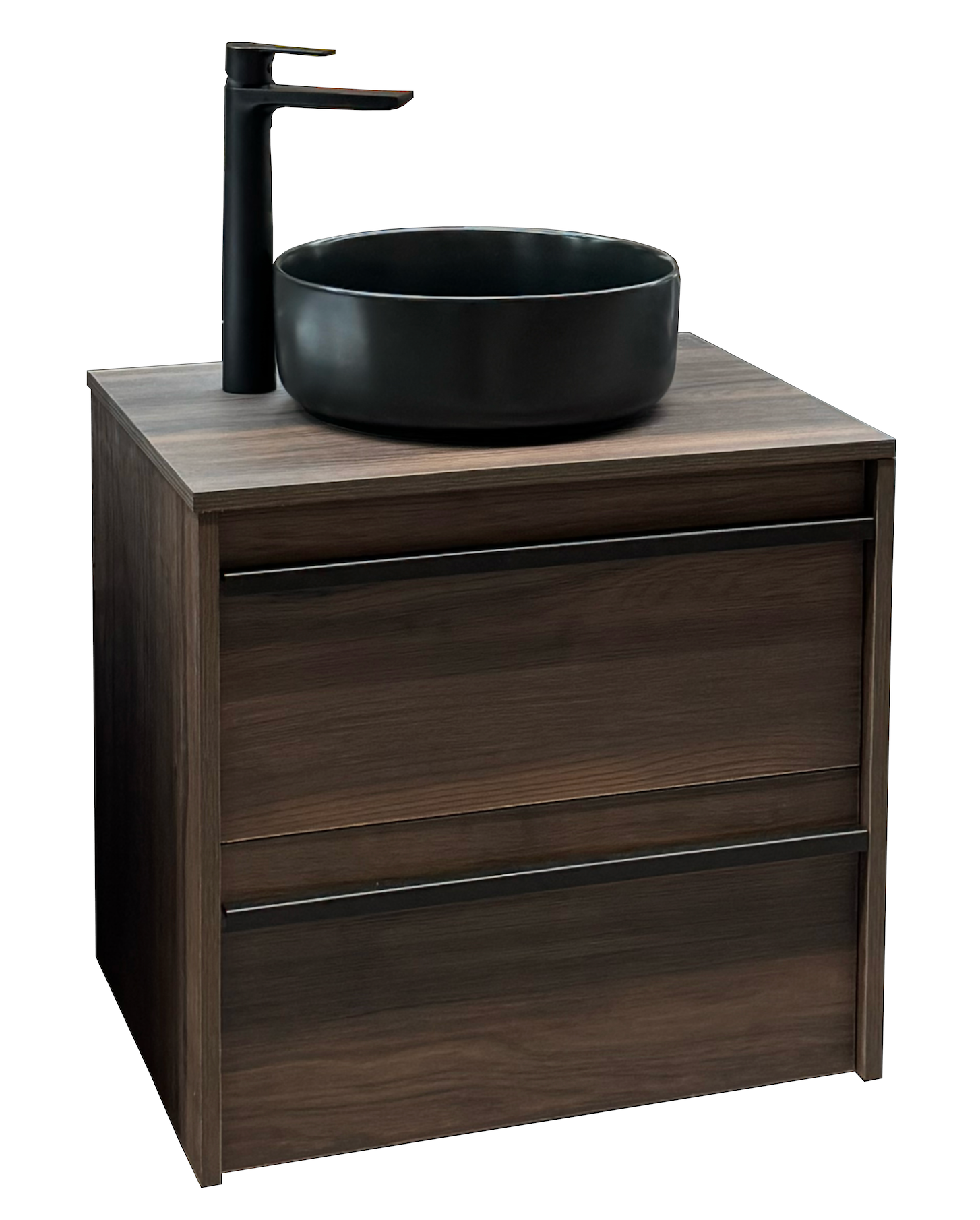 Wall-mounted sink base cabinets without sink – Dark wood Roble Oscuro – 60 × 45 × 55 cm – 2 drawers – Wall-mounted