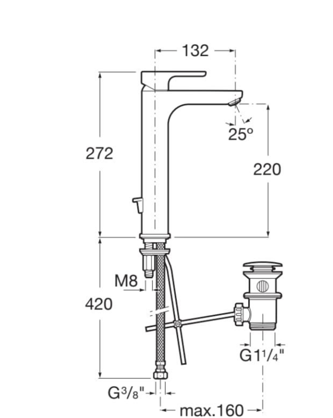 Single-lever basin mixer L20 – caño alto – chrome – brass