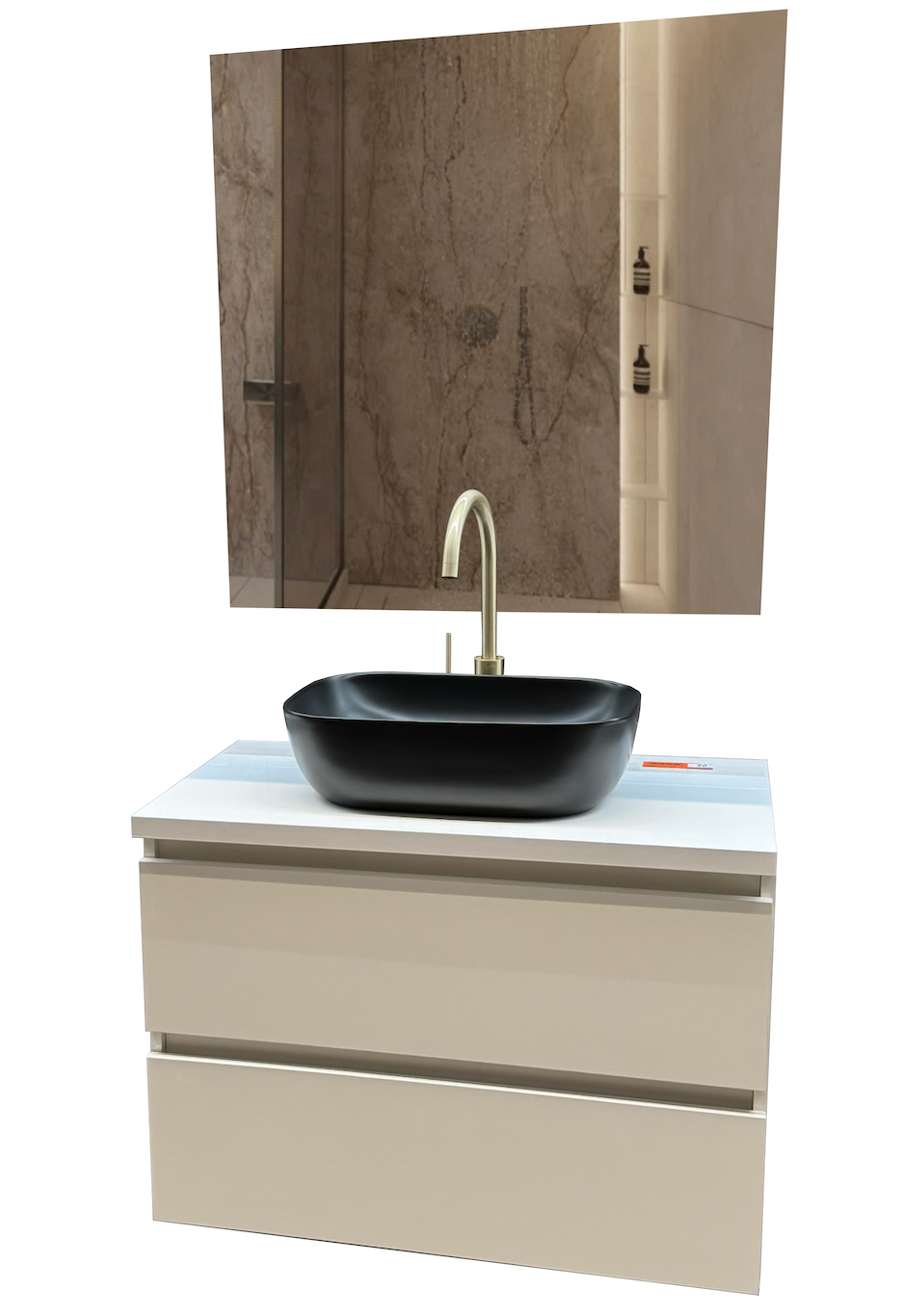 Complete bathroom set "Terra + White Stone Washbasin Nova White – Mirror, Countertop & Base Cabinet