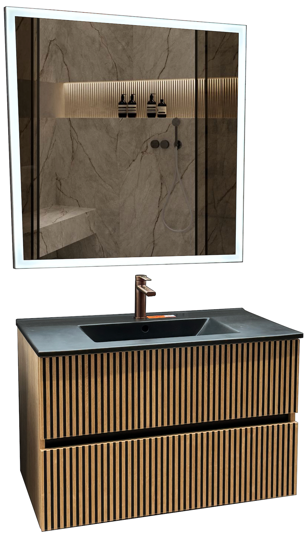 Etna complete bathroom set + 81 cm countertop basin + Nova Geo – LED mirror, sink, and vanity unit