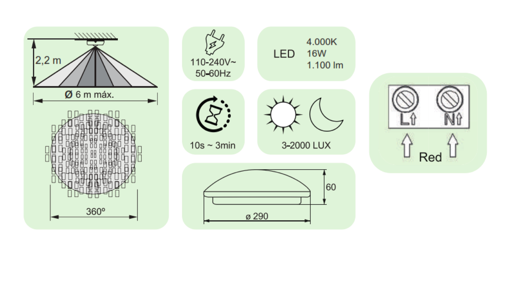 LED ceiling light, round, 30 cm, 16 W, 1100 lm, IP20 – with integrated motion sensor