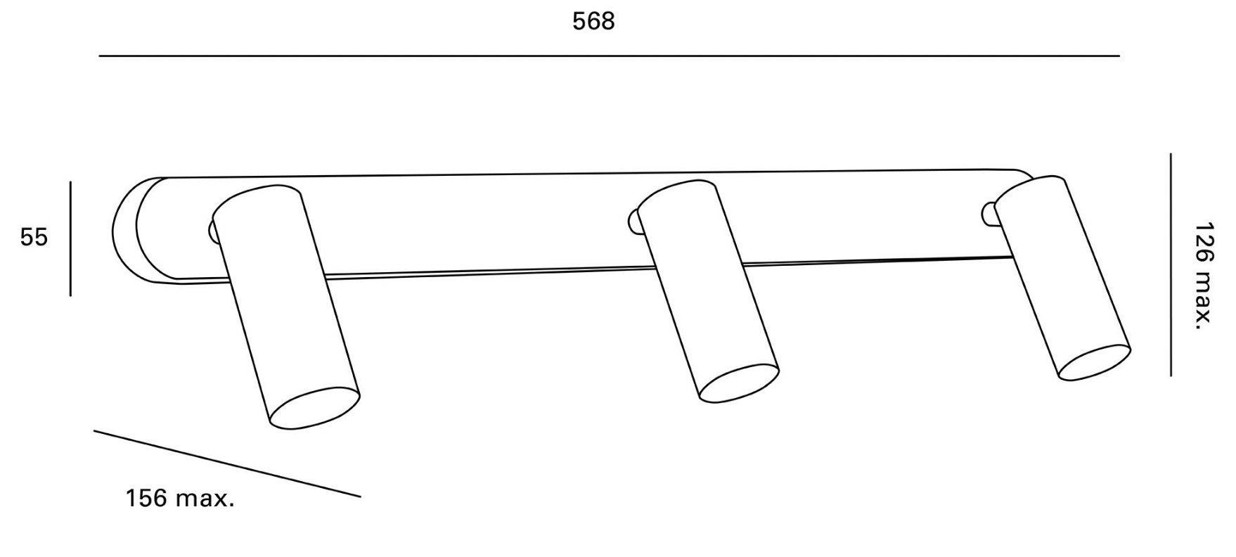 Foco LED de 3 focos "Logos" – 12,6 W – Blanco neutro – Negro – IP20 – Dimensiones 56,8 × 5,5 × 15,6 cm