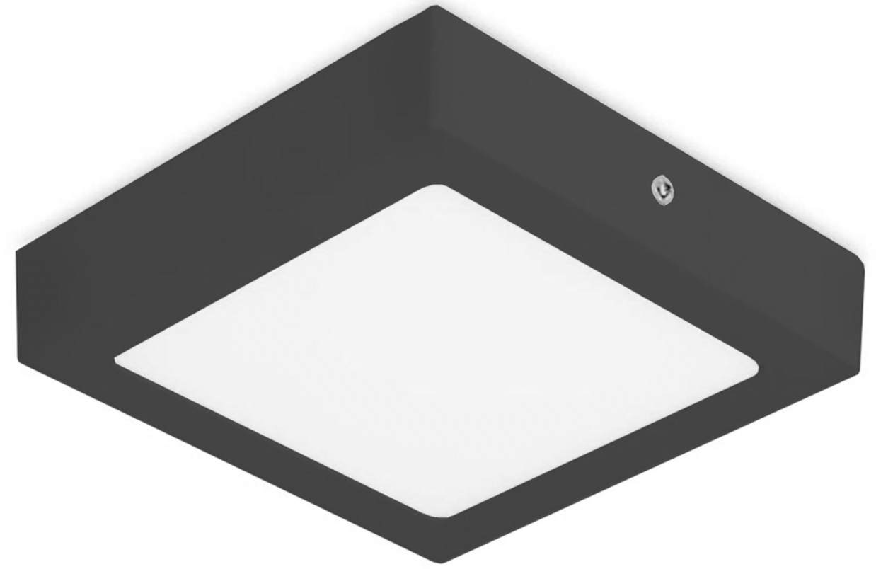 Solar LED downlight square – 12 W, black, 170 × 170 mm