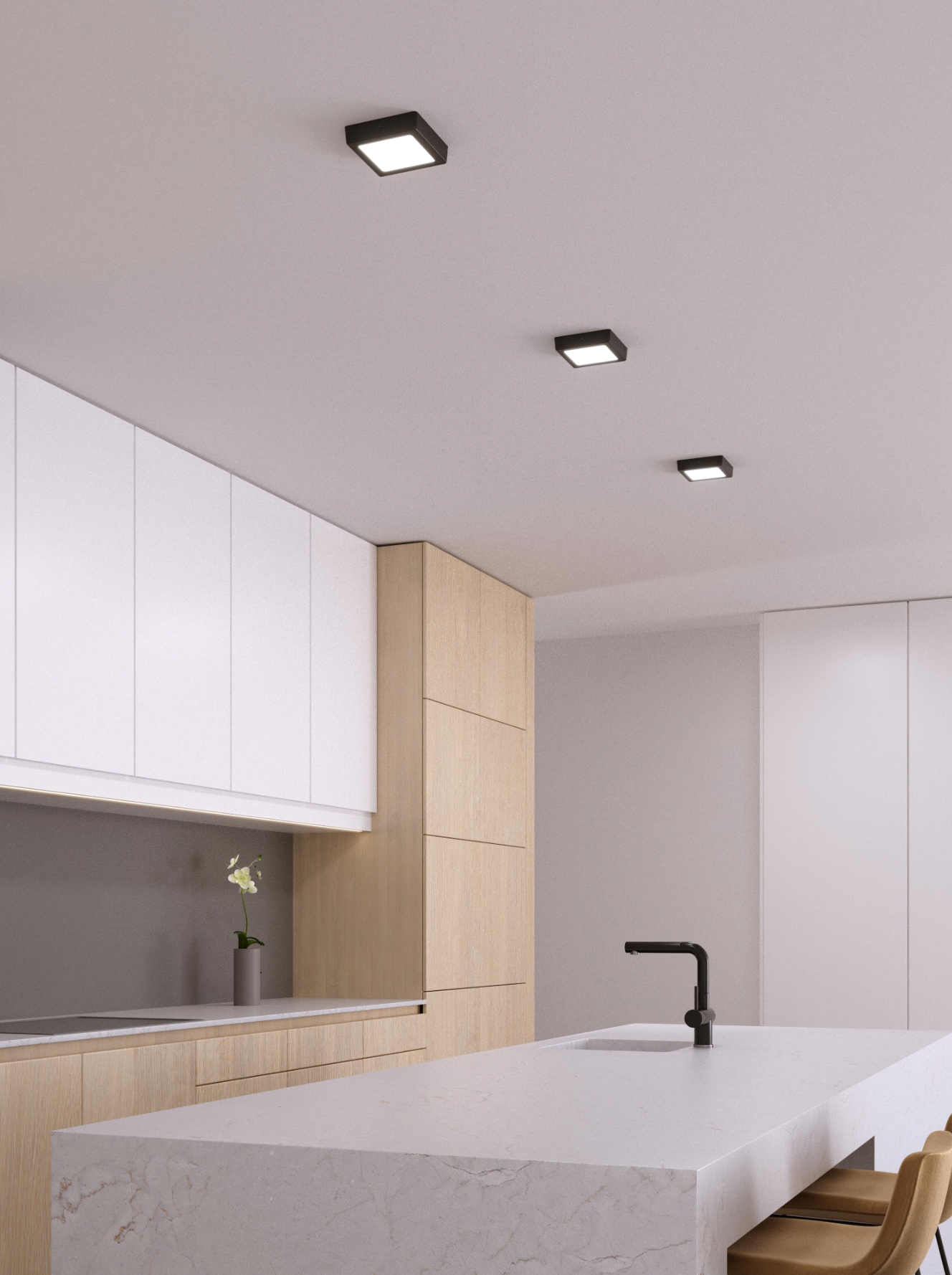 Solar LED downlight square – 12 W, black, 170 × 170 mm