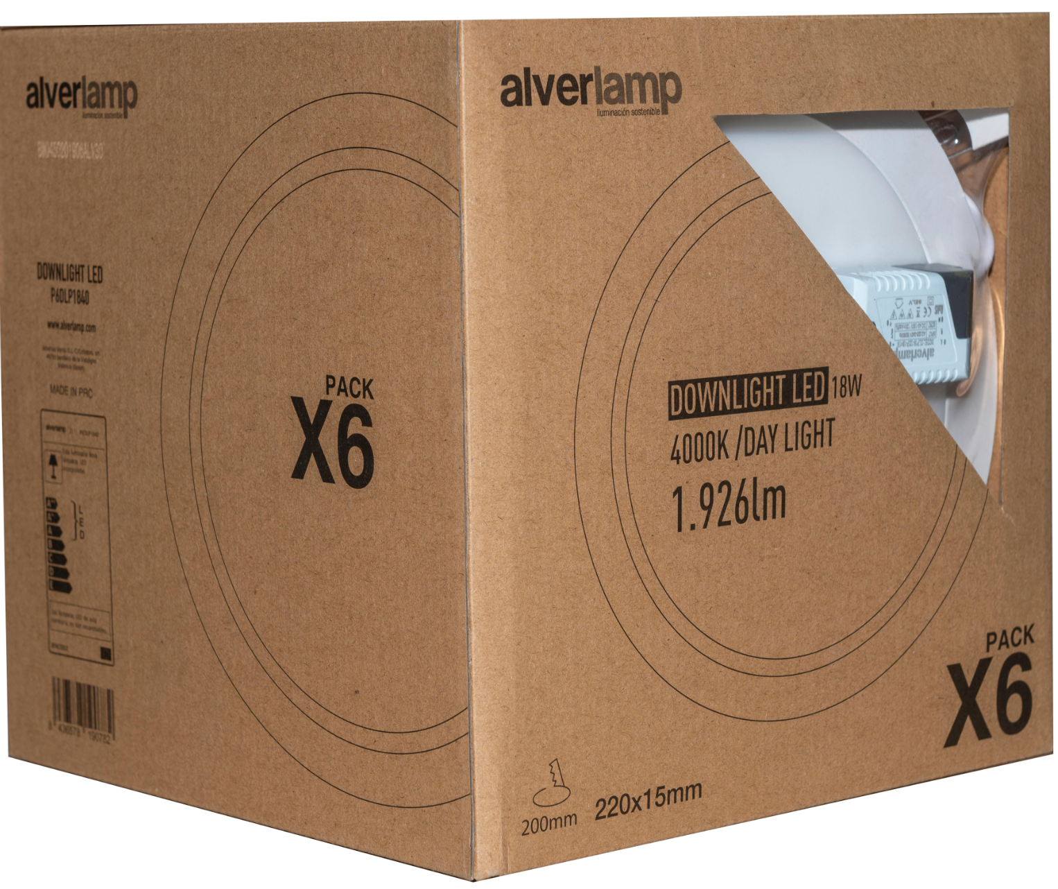 LED recessed light, round, white, 18 W – neutral light, 4000 K, 6 pieces