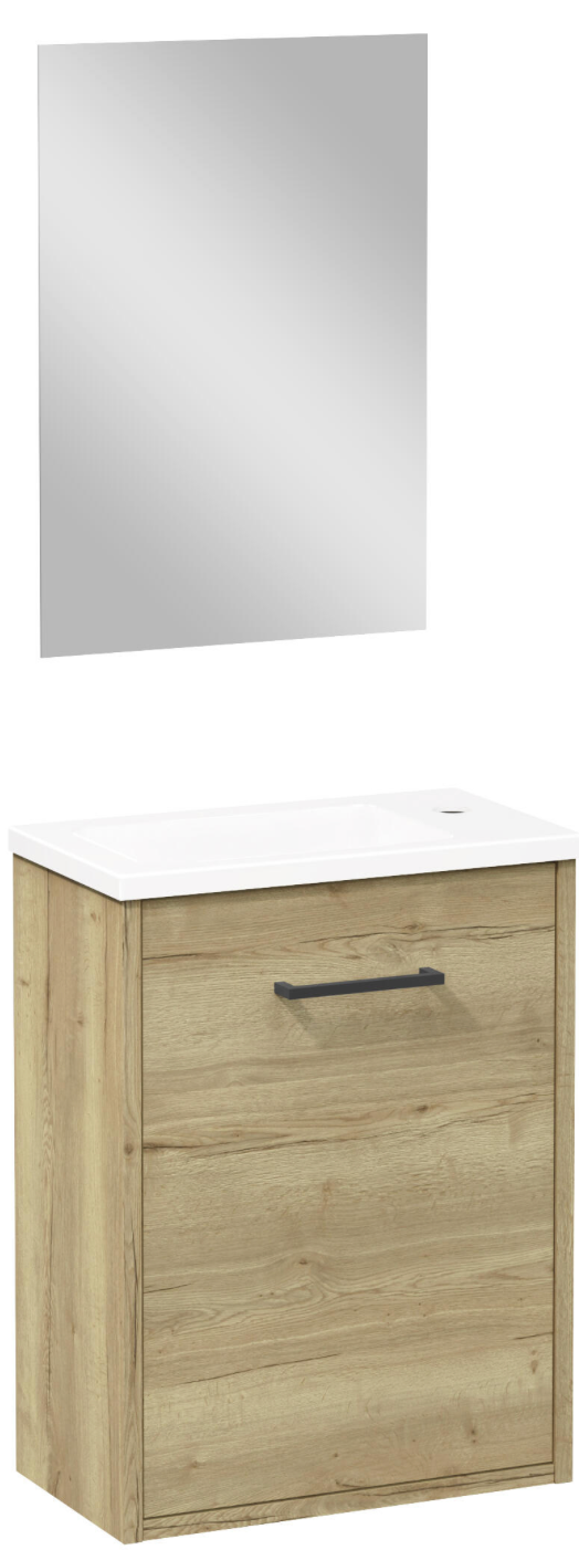 Maya Roble bathroom furniture set – 40×22×50 cm – 1 door – washbasin & mirror