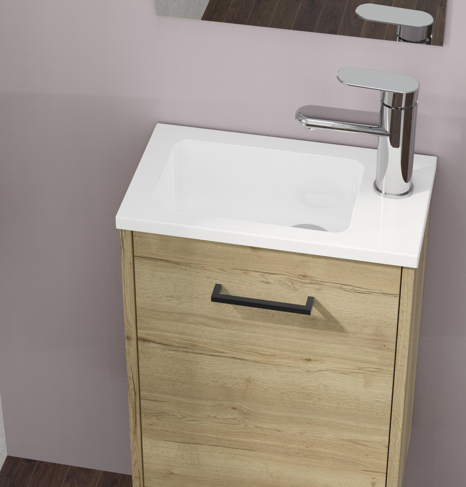 Maya Roble bathroom furniture set – 40×22×50 cm – 1 door – washbasin & mirror