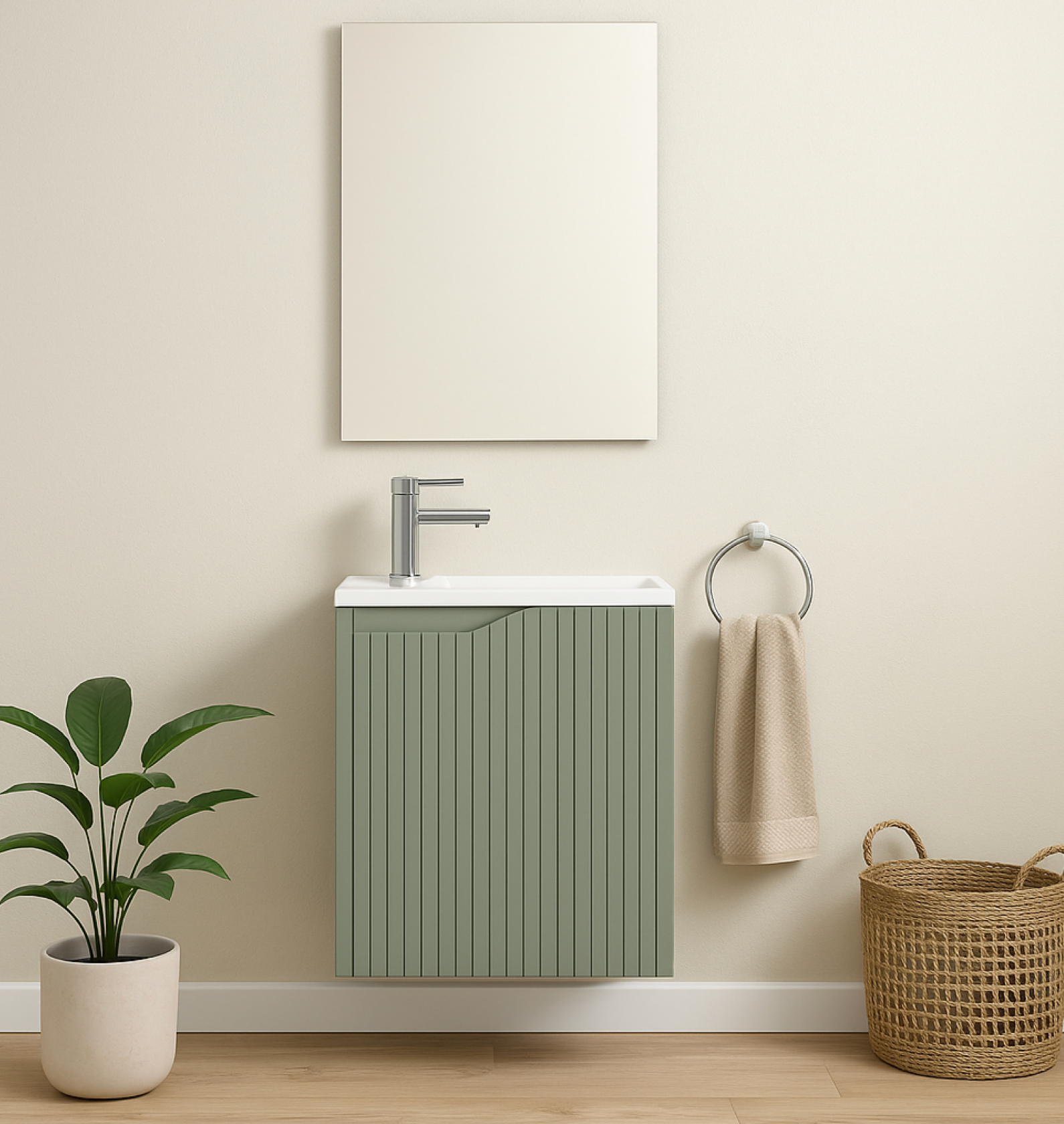 Nova Mini Verde bathroom furniture set – 50×33×50 cm – 1 door – sink & mirror