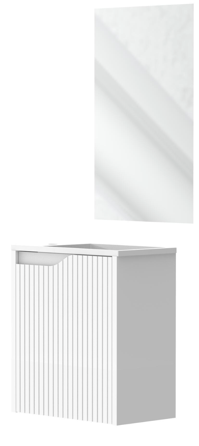 Nova Mini Blanco bathroom furniture set – 50×33×50 cm – 1 door – sink & mirror