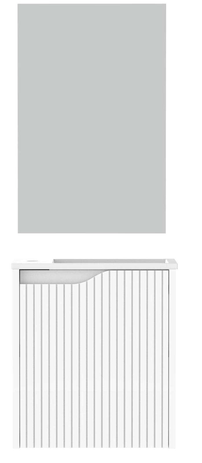 Nova Mini Blanco bathroom furniture set – 50×33×50 cm – 1 door – sink & mirror