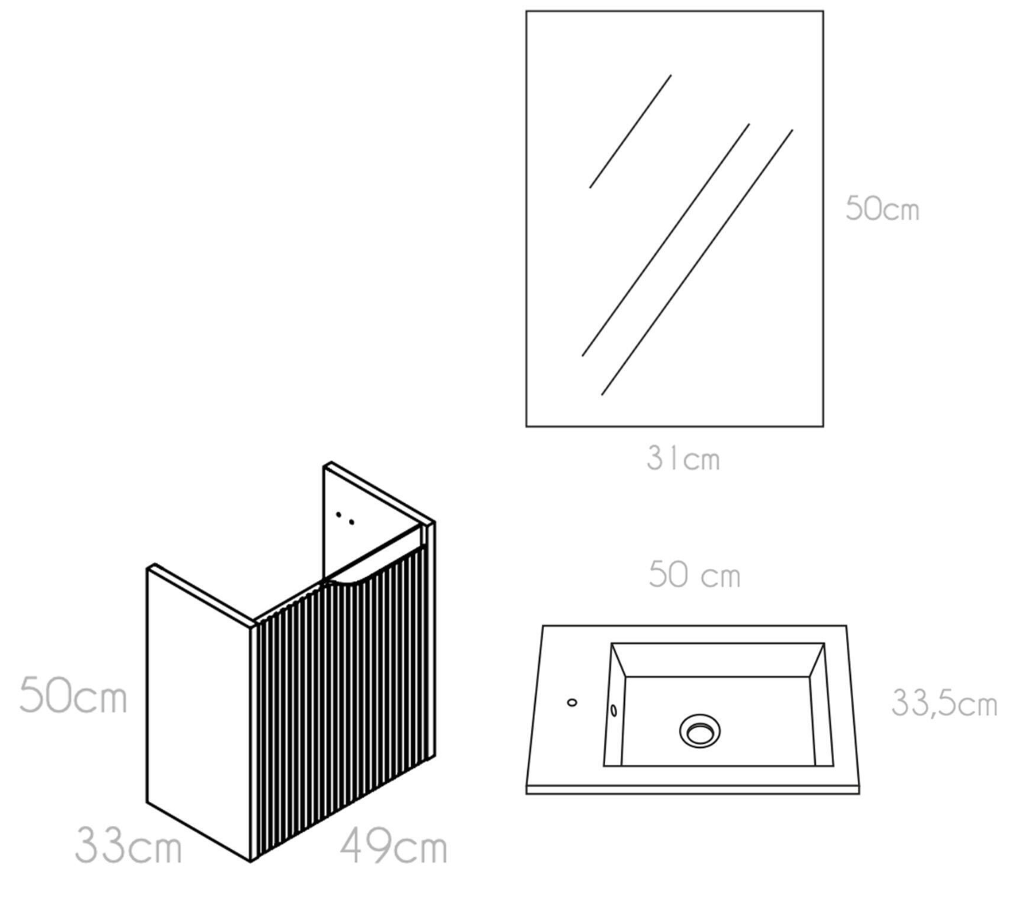Nova Mini Blanco bathroom furniture set – 50×33×50 cm – 1 door – sink & mirror