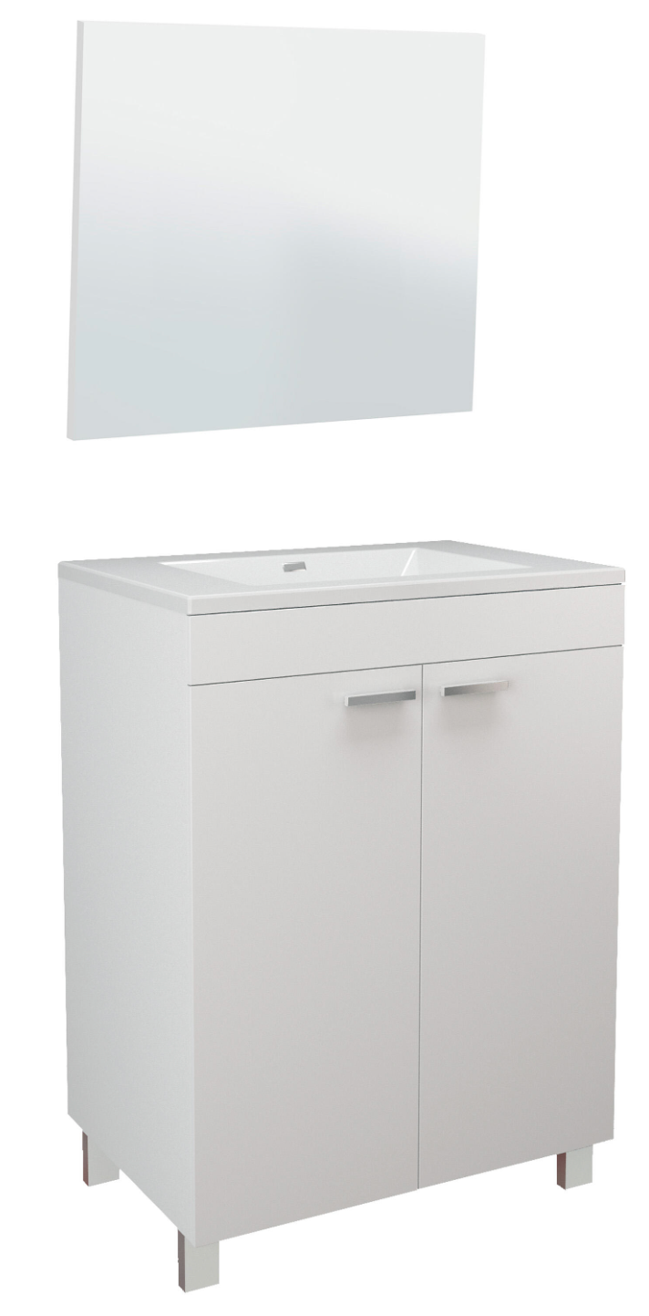 LC1 White Bathroom Furniture Set – 81×46×82 cm – 2 Doors – Sink & Mirror