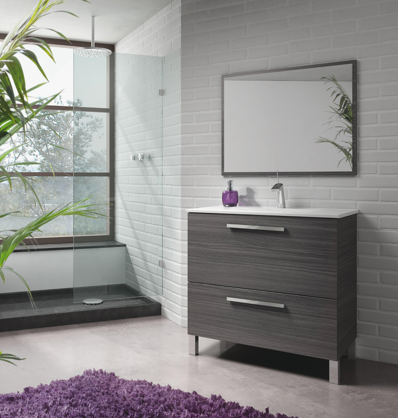 Ceniza bathroom furniture set – 80×45.5 cm – 1 hinged door + 1 drawer – mirror