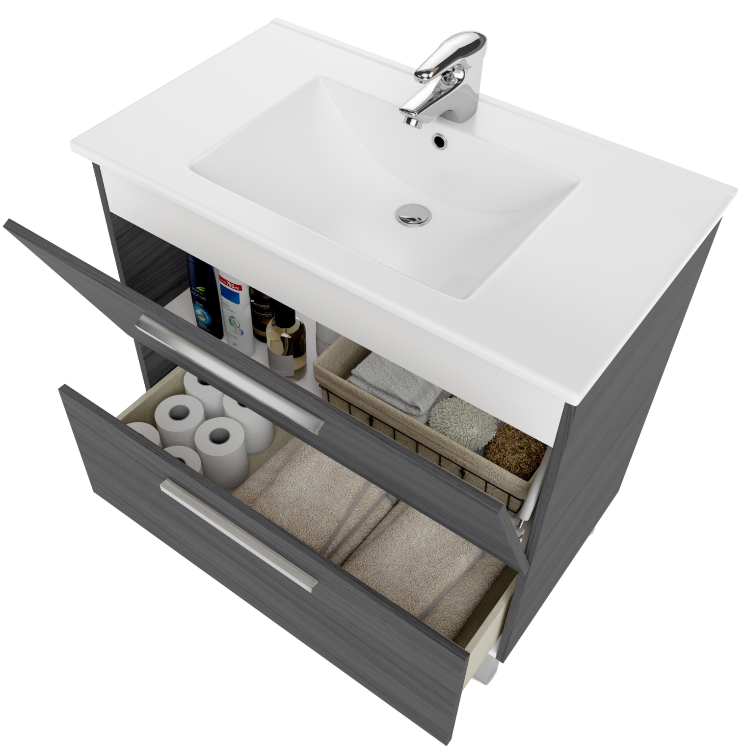 Ceniza bathroom furniture set – 80×45.5 cm – 1 hinged door + 1 drawer – mirror