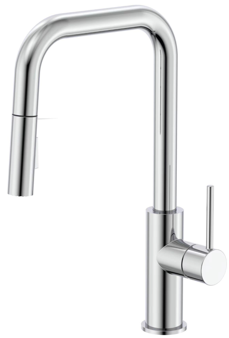 Kitchen faucet with pull-out spray head – PVD stainless steel, high spout
