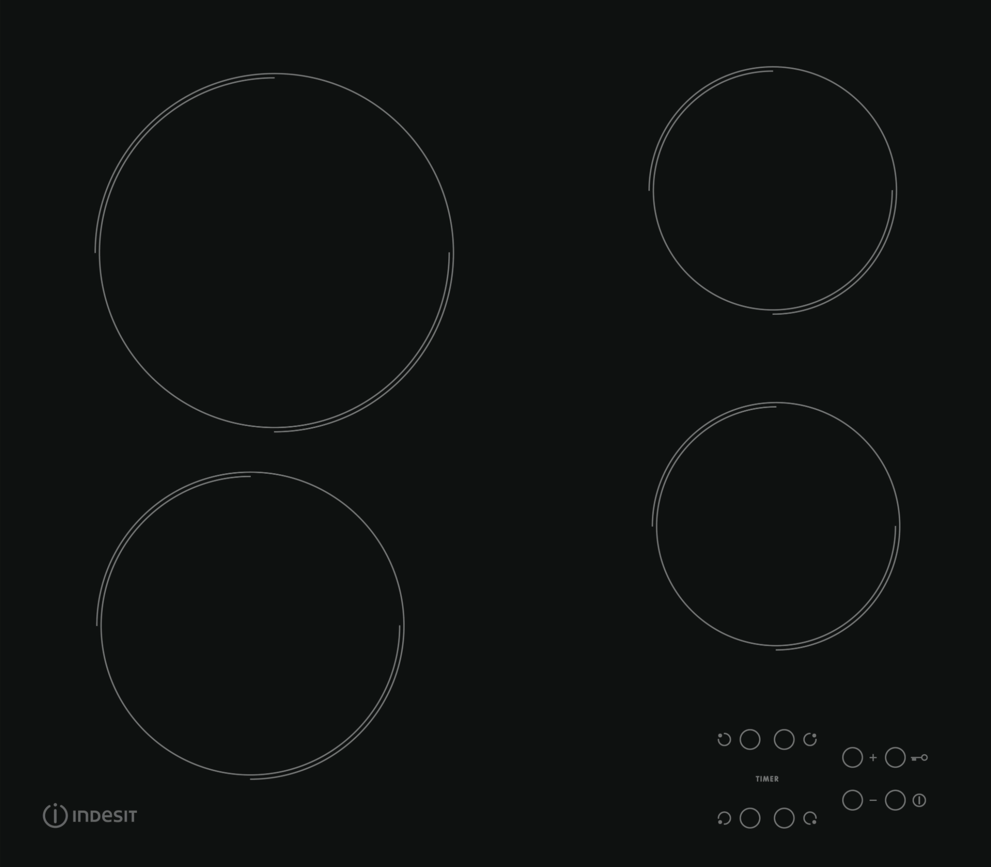 Indesit glass ceramic hob – 60 cm – 4 cooking zones – touch controls – black