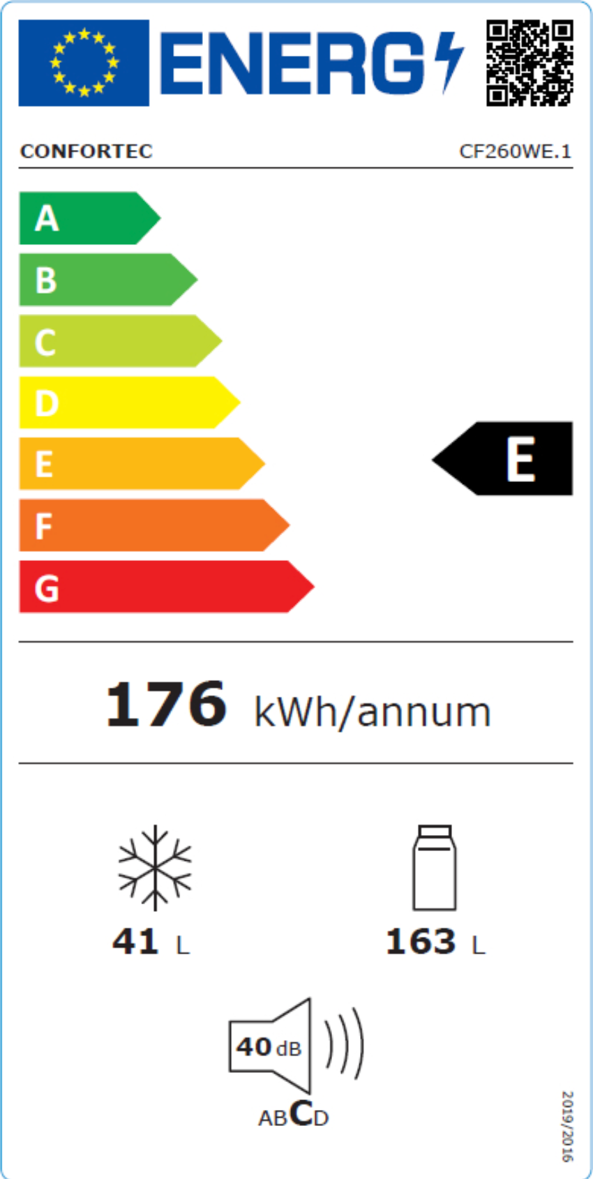 Telefac built-in refrigerator – 204 liters – 143 cm – 2 doors – Energy efficiency class E – White