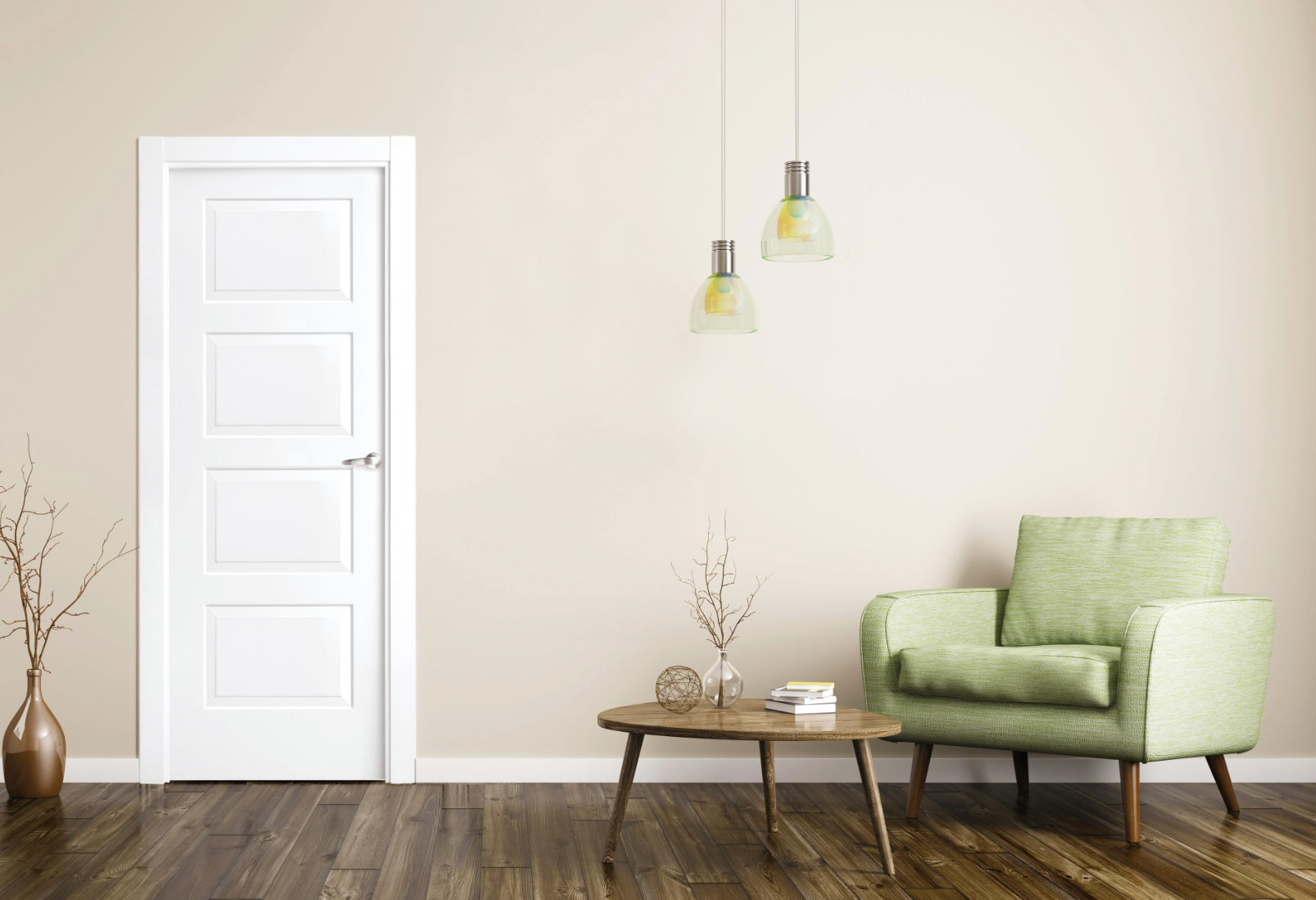 Block interior door, white lacquered, 72.5 cm – solid door – left-hinged