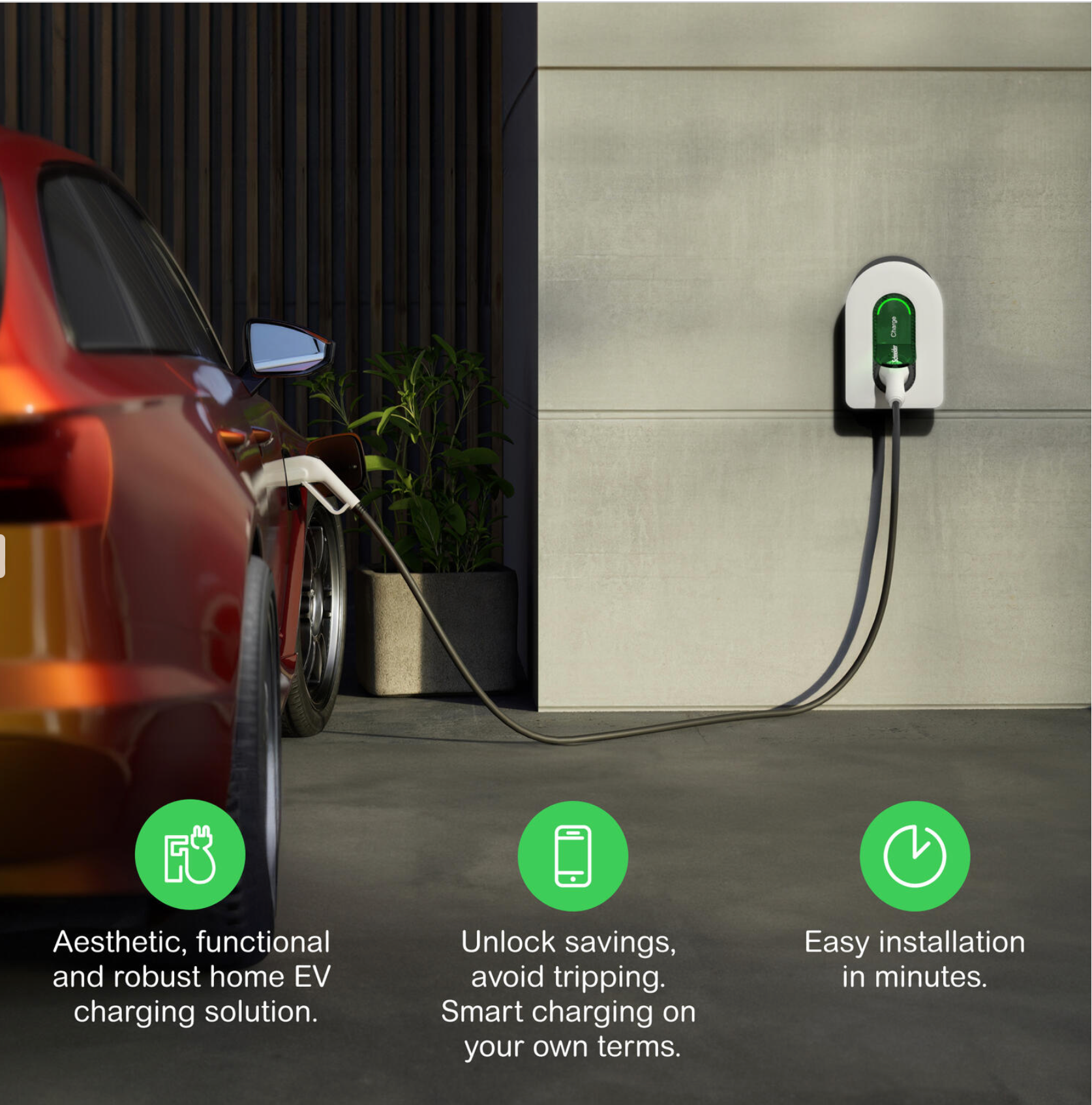 Schneider Charge – EV-Ladestation – 7.4 kW – Monophasig – Typ 2 – IP65 – Weiß