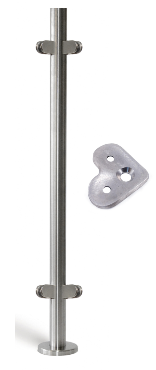 Eckpfosten AISI316 satiniert für Glas mit Bodenplatte