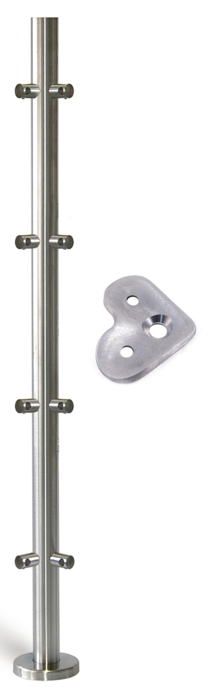 Corner post stainless steel AISI 316 – satin finish – with plate for railing rods