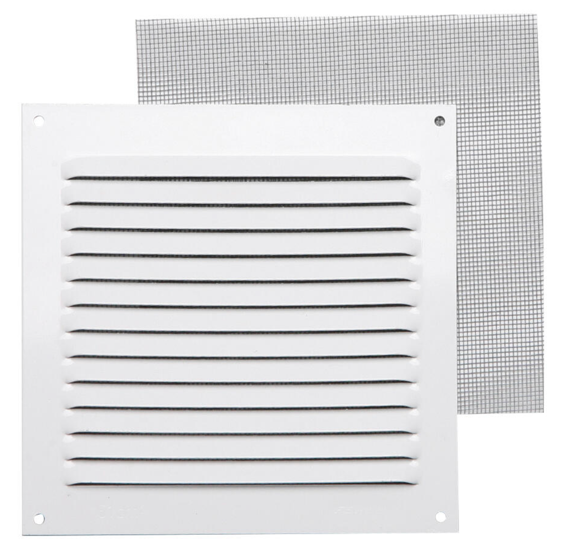 Ventilation grille with mosquito protection – white aluminum – 15 × 15 cm – 0.8 mm