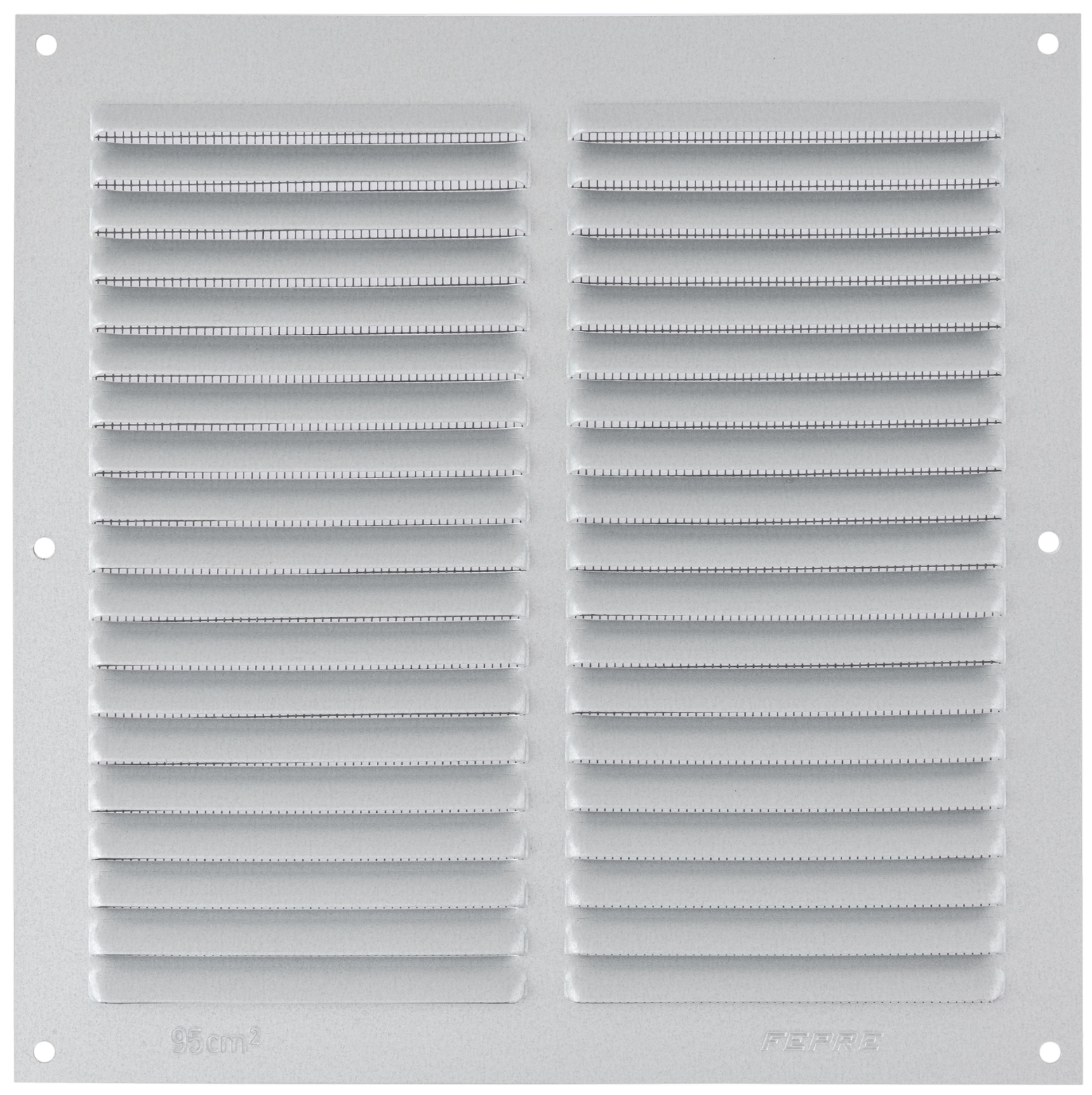 Ventilation grille, surface-mounted, raw aluminum – 20 × 20 cm, 0.8 mm thick, with insect screen