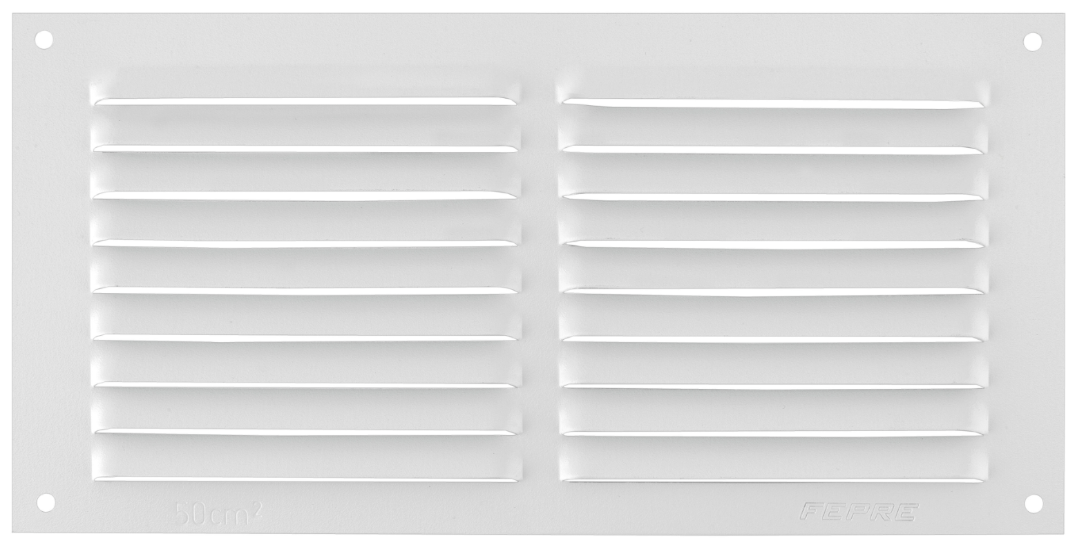 Ventilation grille, surface-mounted, aluminum, white – 10 × 20 cm, 0.6 mm thick