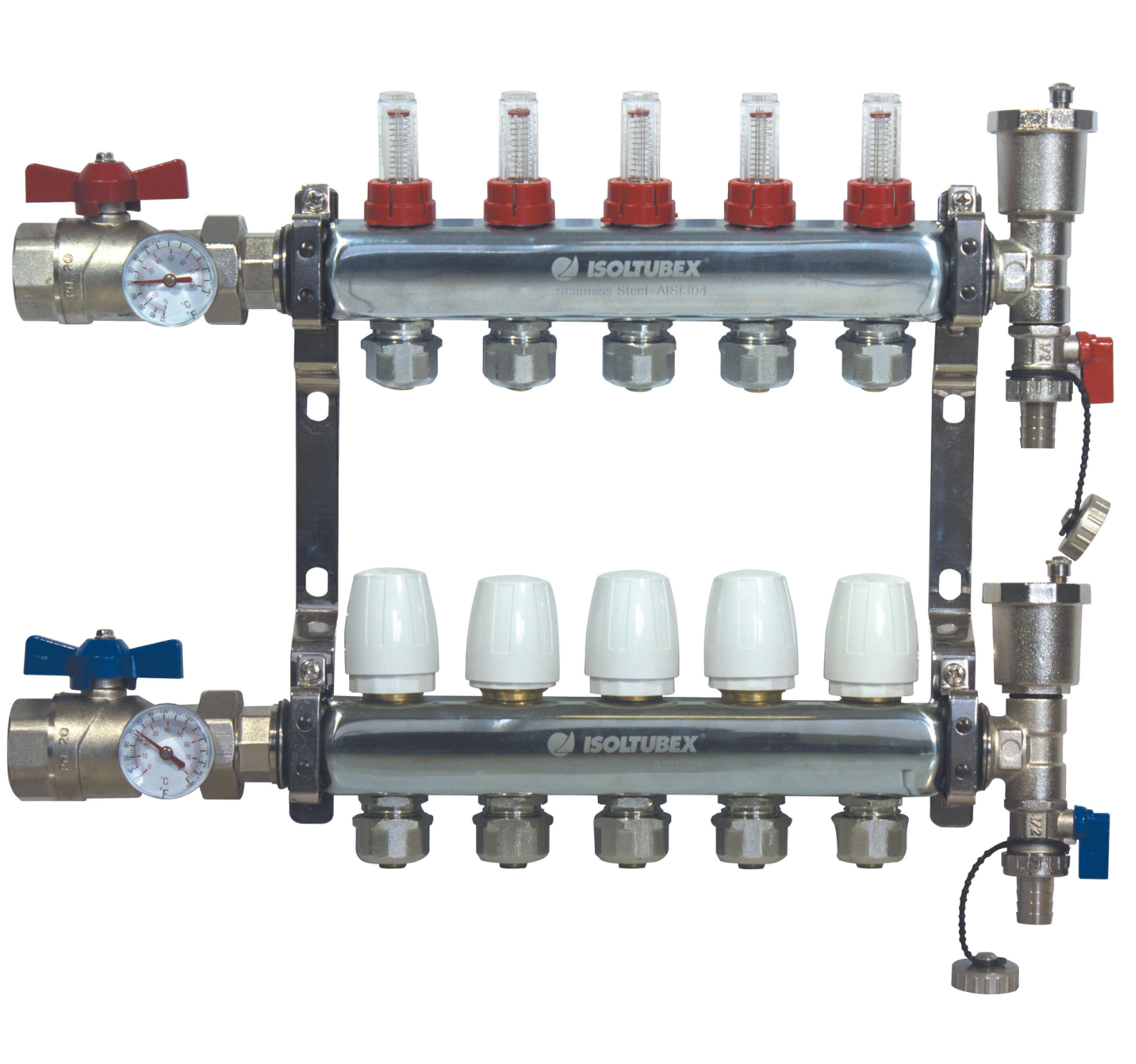 Edelstahlverteiler – 4 Kreisläufe mit Armaturen