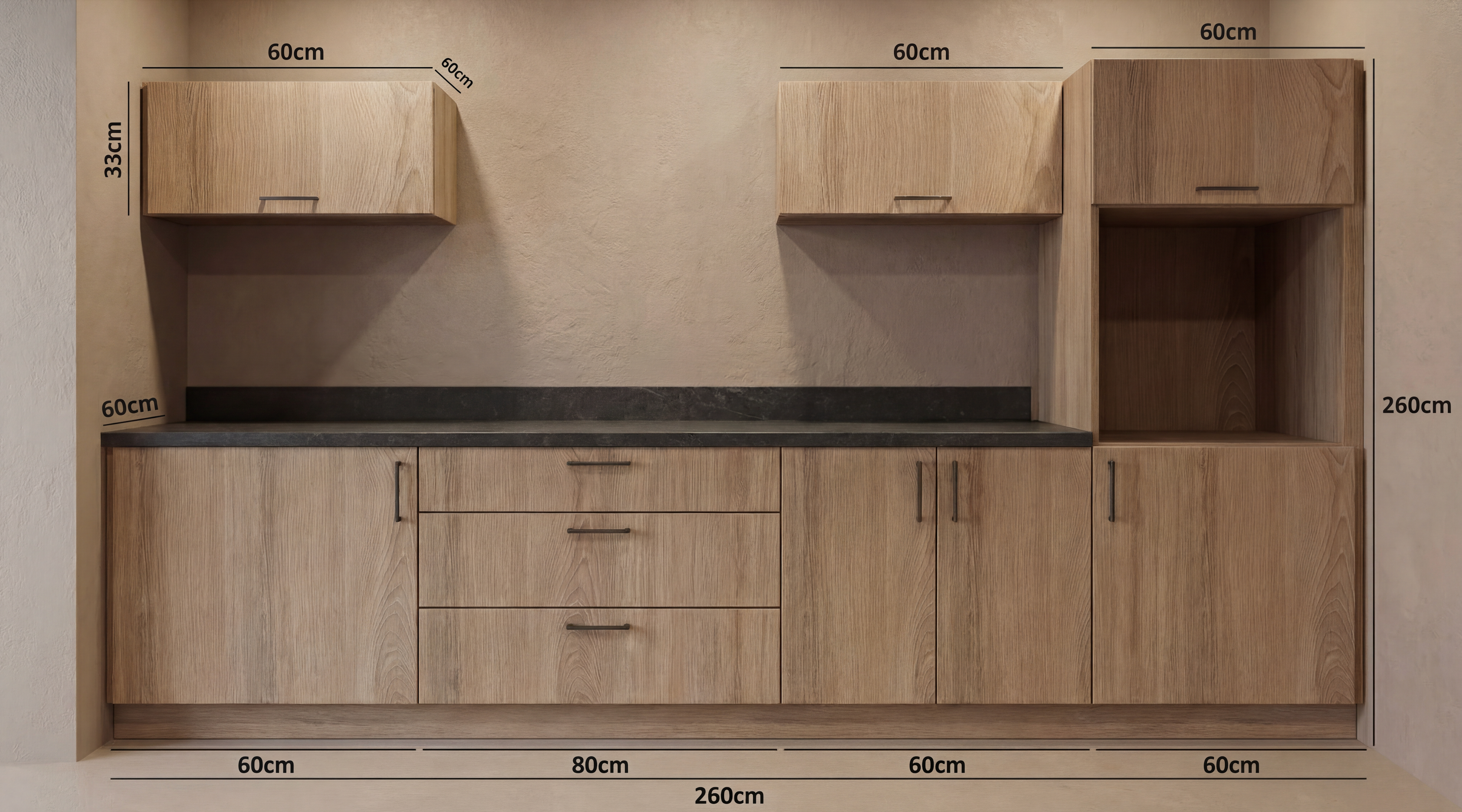 Copenhagen Kitchen – Light Oak – 2.60 m – Sustainable Recycled Materials – 15-Year Warranty