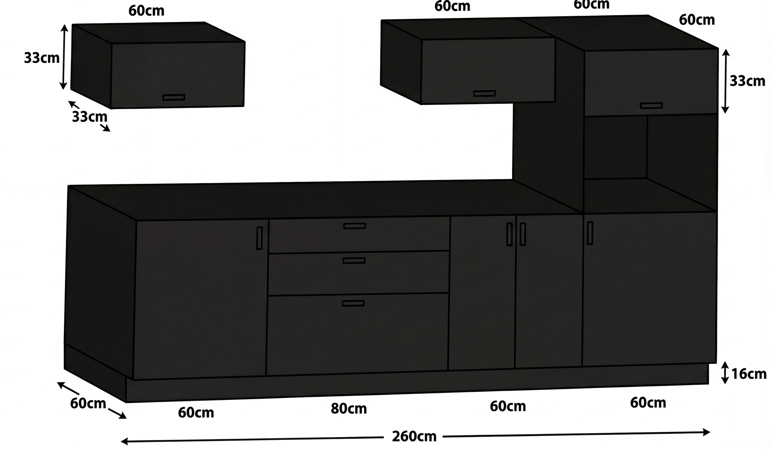 Berlin kitchen – Black, super matte – 260 m kitchen length