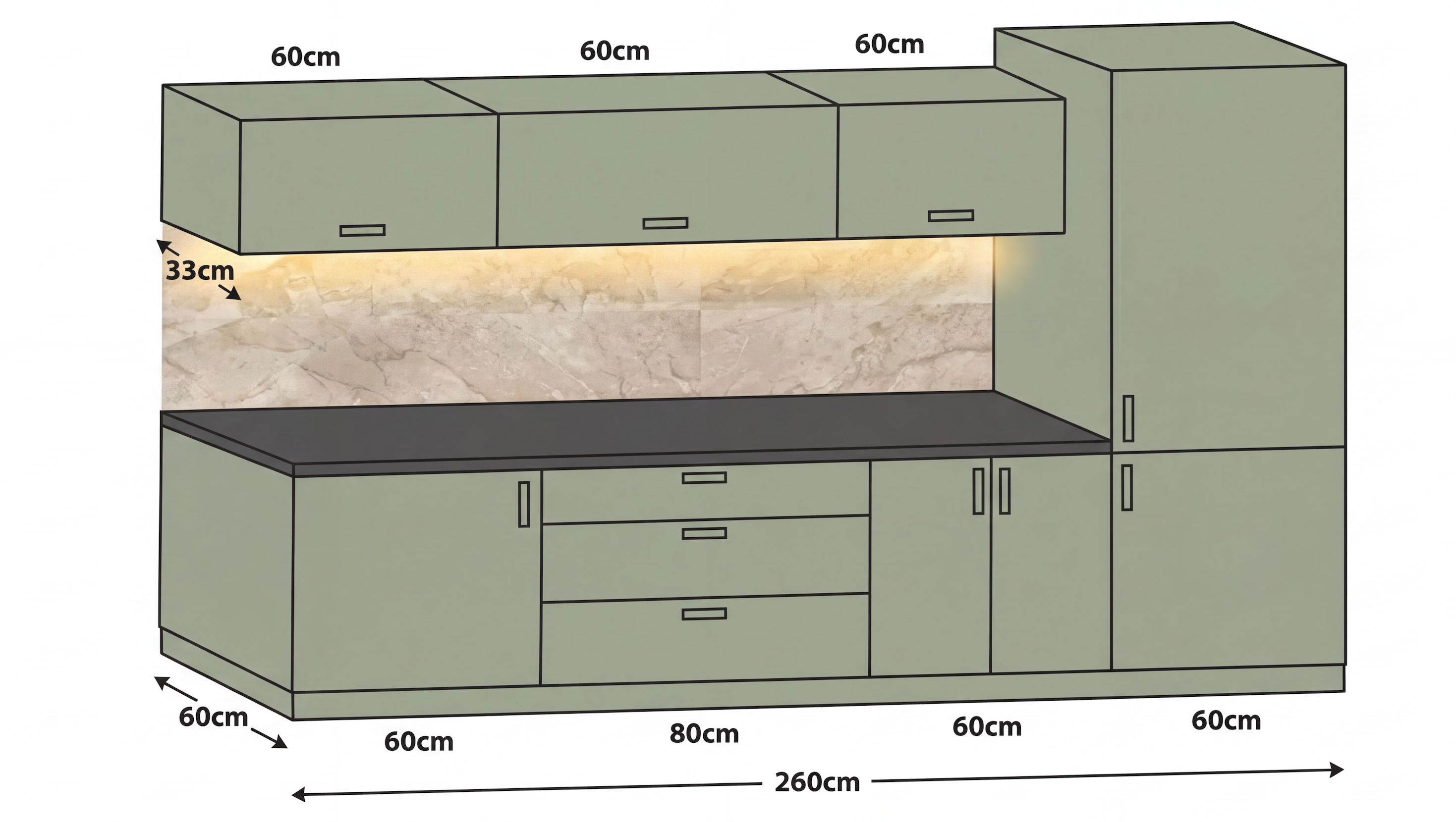 Lisbon kitchen – Green Liquen – 260 m kitchen length