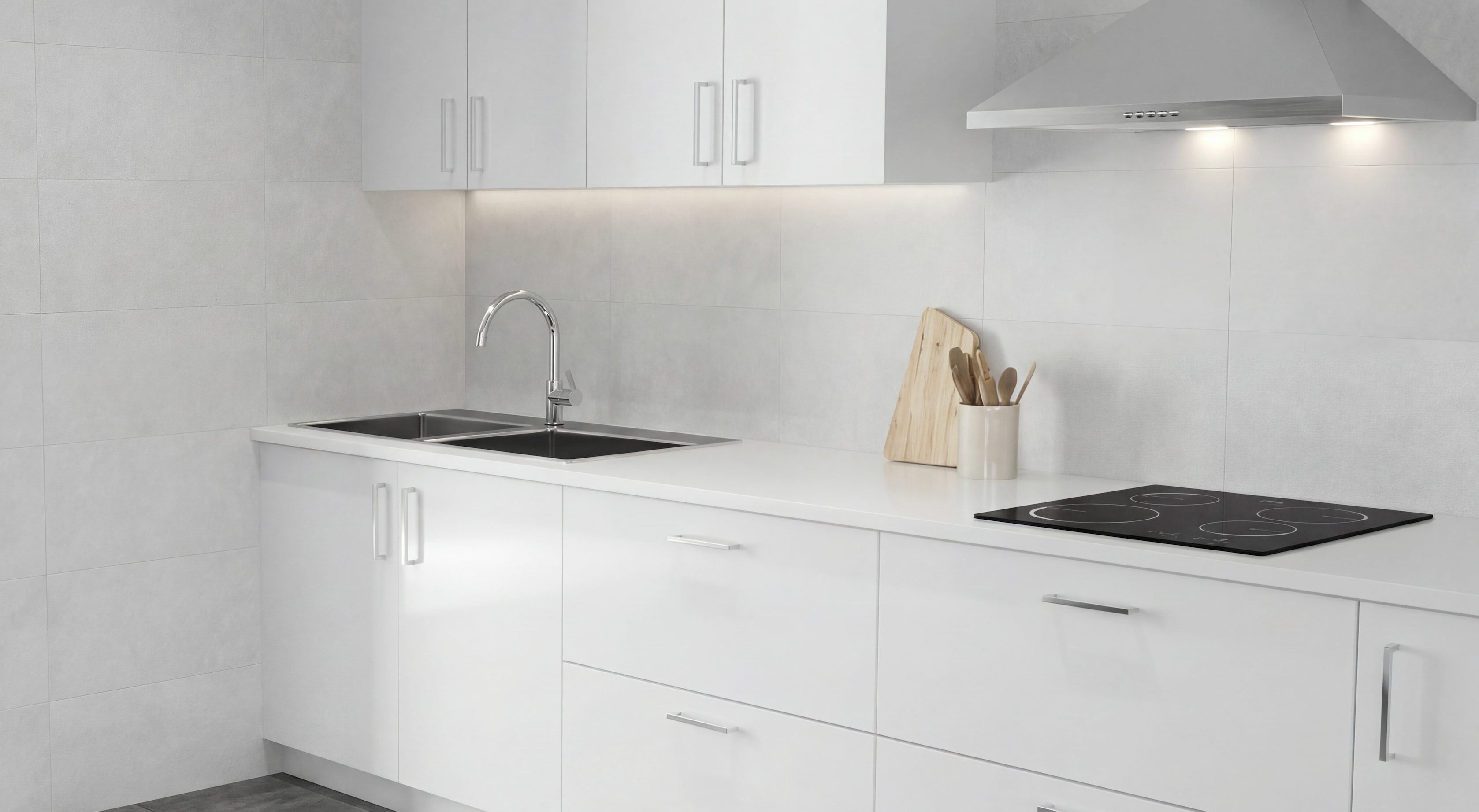 Málaga kitchen – high-gloss white – 2.60 m kitchen length