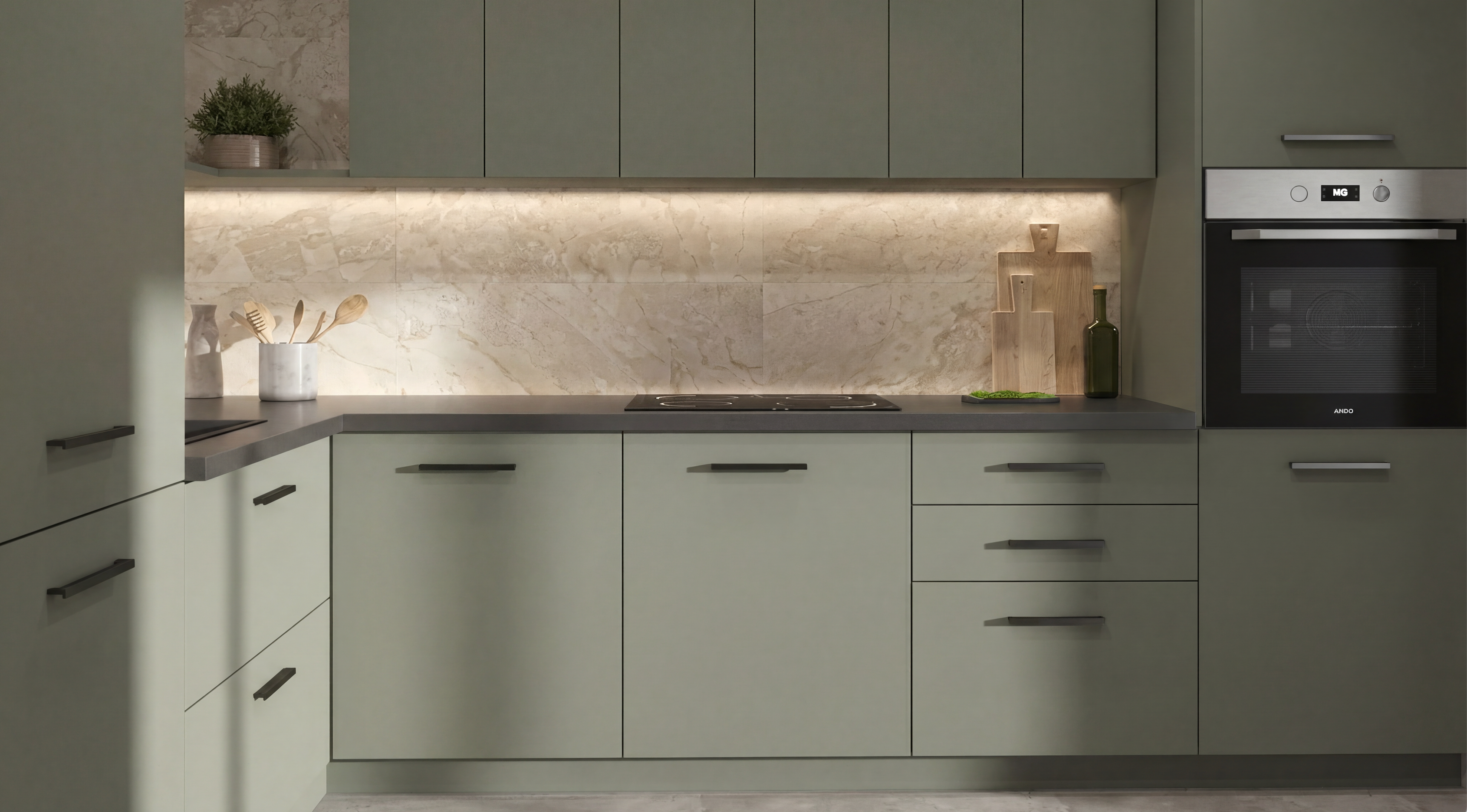 Lisbon kitchen – Green Liquen – 260 m kitchen length