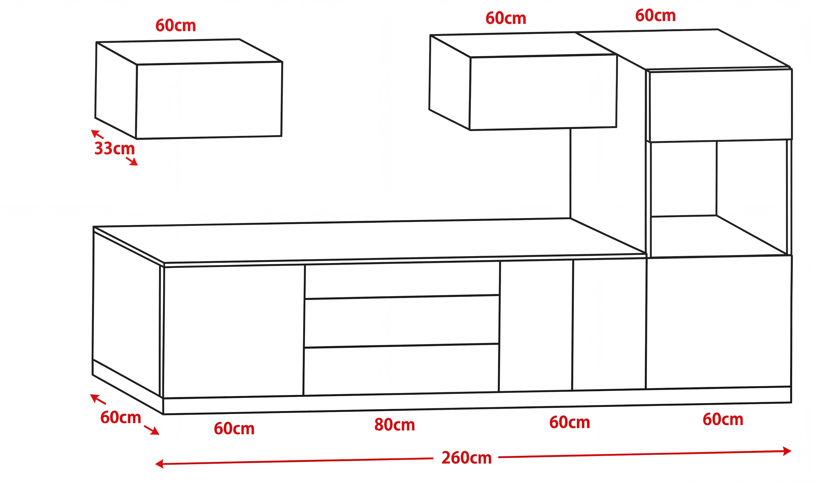 Formentera kitchen – White, PET Supermatt – 2.60 m kitchen length