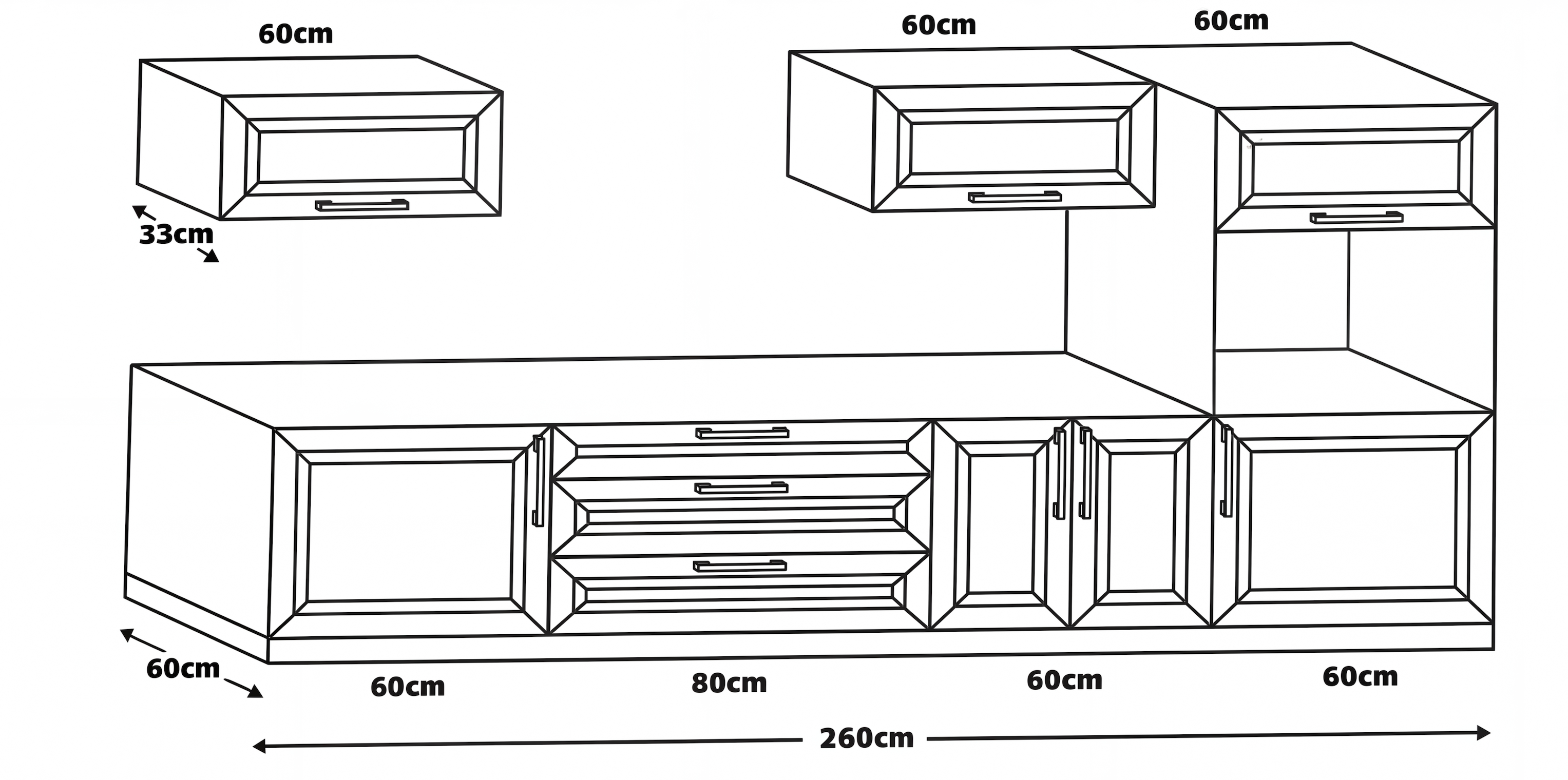 Mallorca kitchen – White, classic design – 2.60 m kitchen length