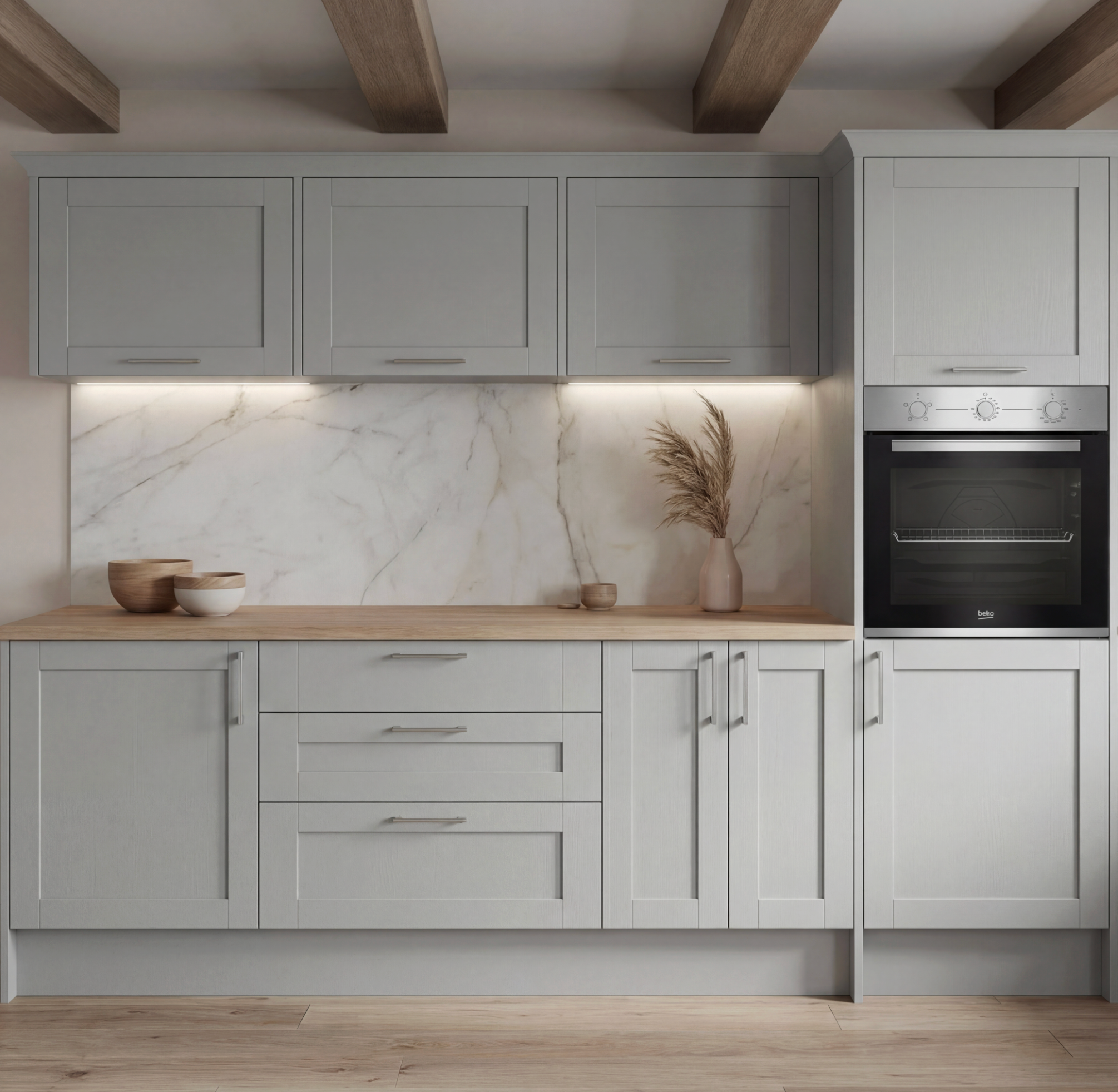 Madrid kitchen – Light gray, LAC Matt – 260 m kitchen length