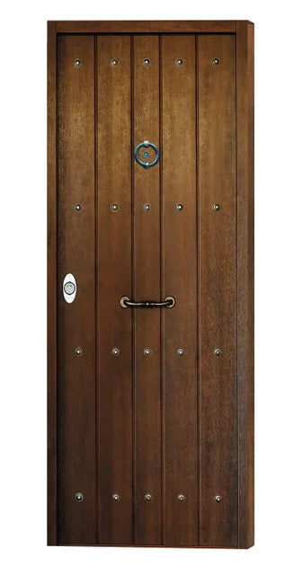 Entrance door, security steel – PVC oak – 80 cm – left-hand opening