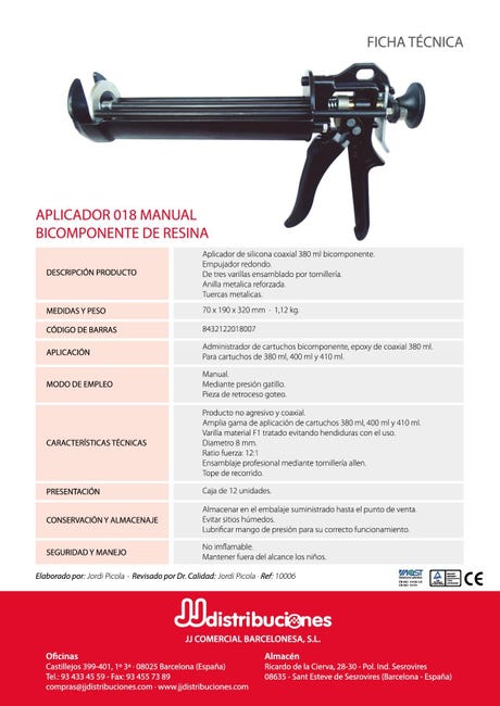 Chemical Anchor Injection Gun – Manual – 380/410 ml Capacity