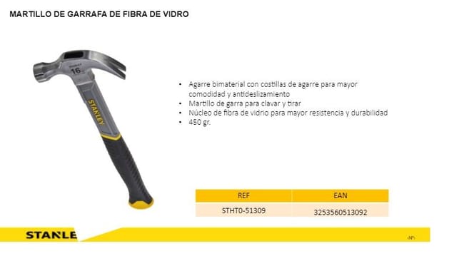 Stanley Carpenter's Claw Hammer - 450 g, Bimaterial Handle