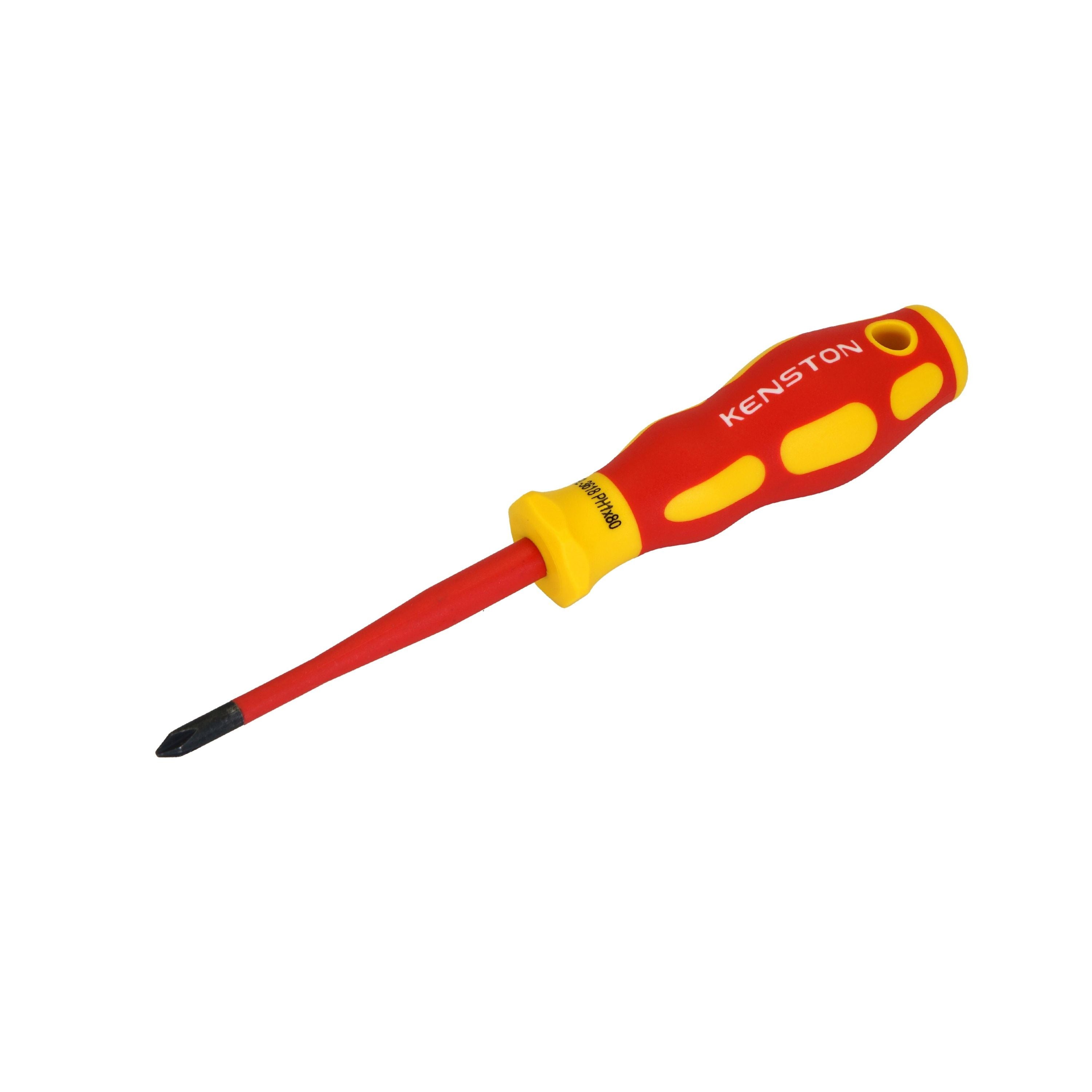 Insulated Phillips Screwdriver PH1 x 80 mm 1000V – Kenston with ergonomic handle and bright yellow insulation.