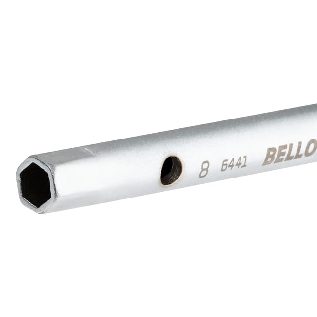 Close-up of a Bellota 6-Piece Hollow Tube Wrench showcasing its hexagonal design and hollow shaft features.