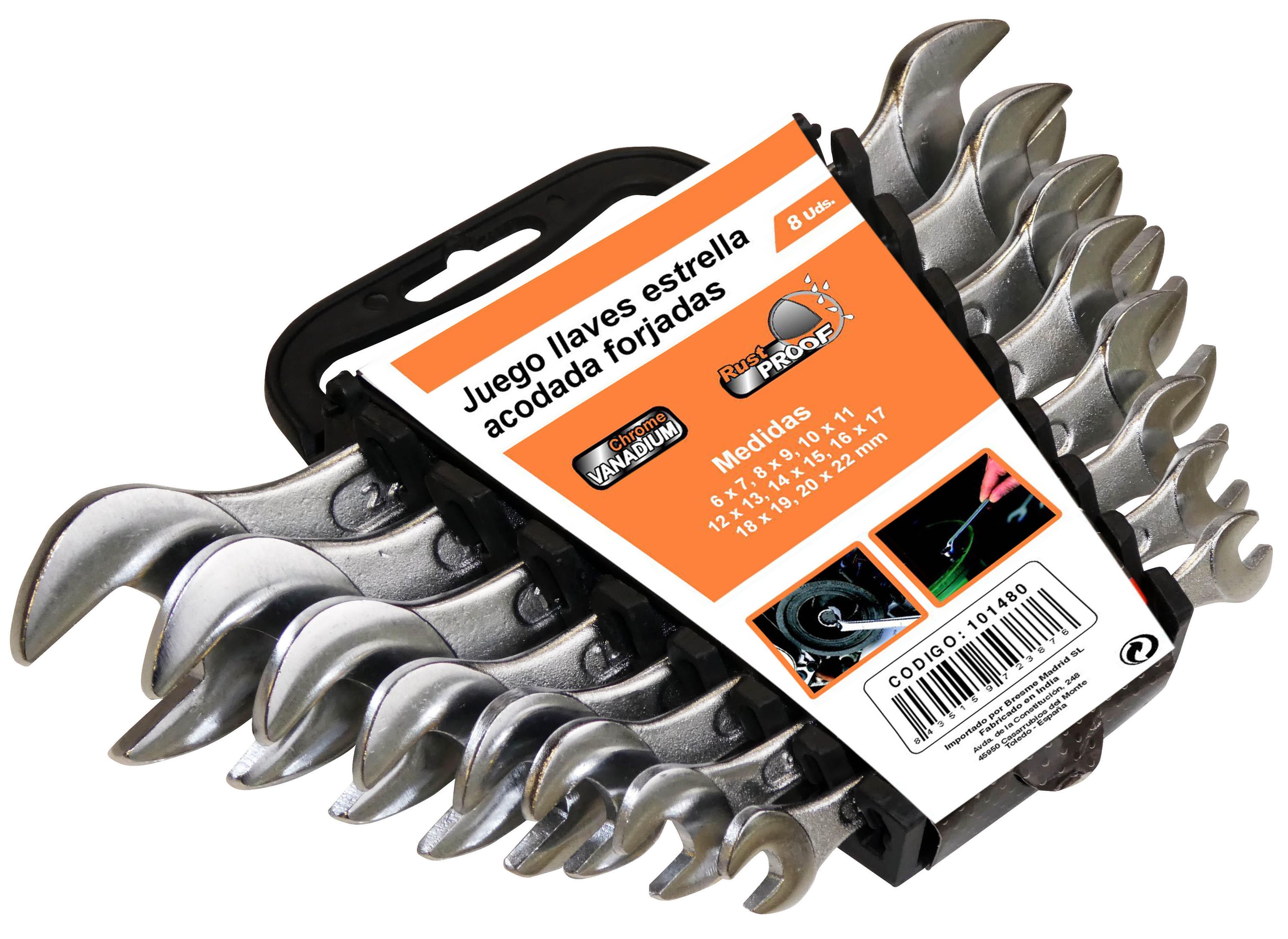 8-Piece Chrome Vanadium Open-End Wrench Set 6-22 mm