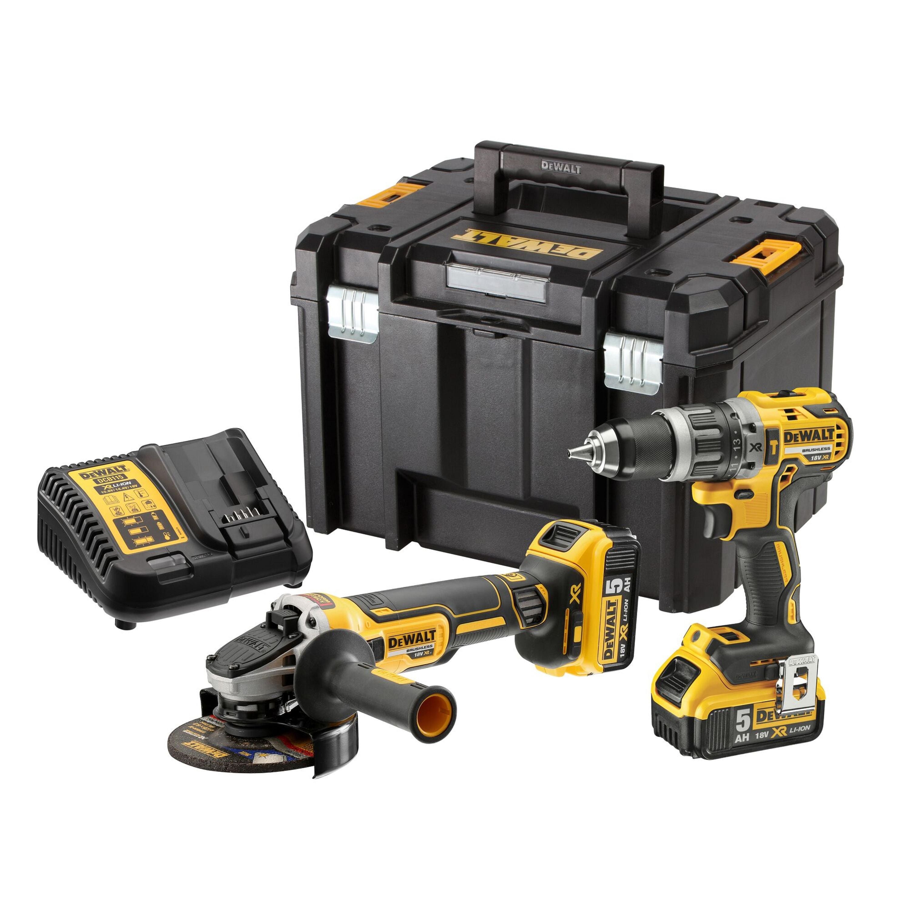DeWalt 18V XR Brushless Hammer Drill & Angle Grinder Combo Kit 